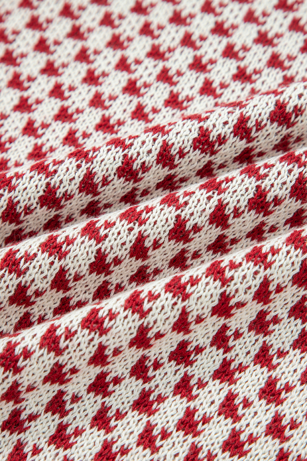 Red Contrast Color Pattern Lantern Sleeve Sweater