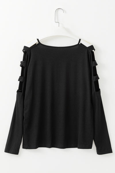 Black Cold Shoulder Cut out Long Sleeve Top