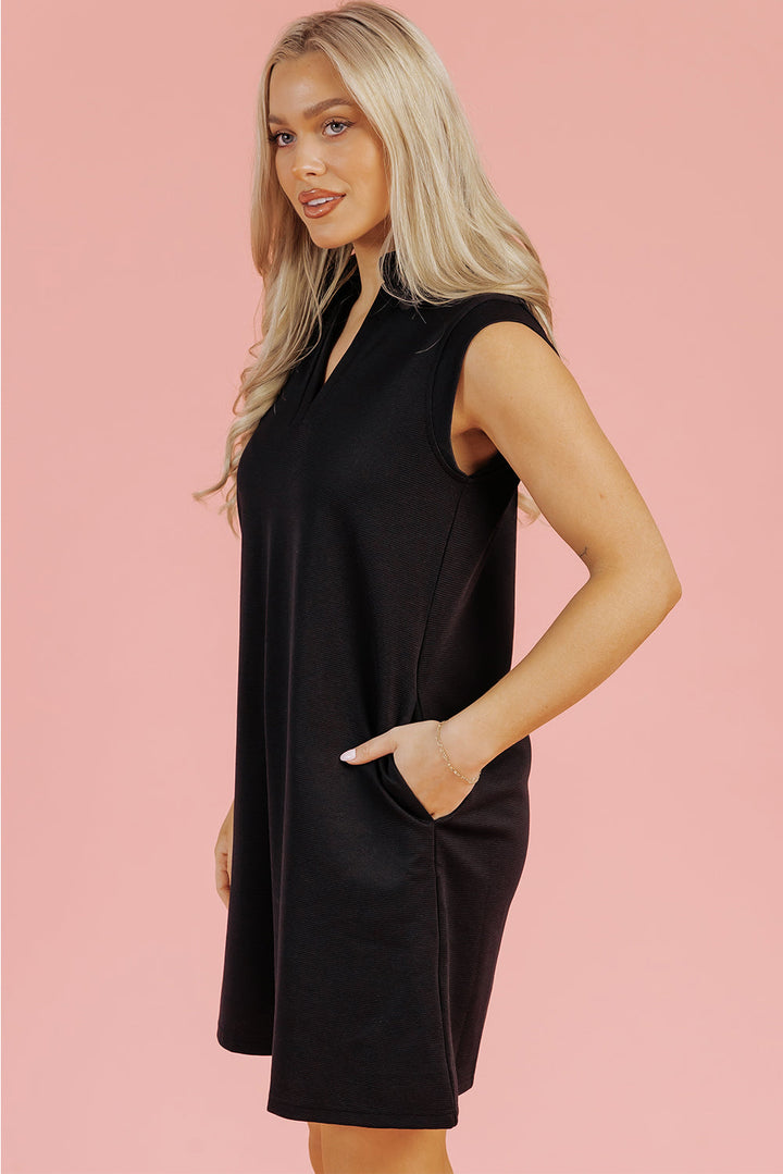 Kyla Collared Slit Neck Sleeveless Mini Dress