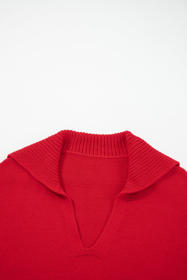 Chestnut Collared V Neck Ribbed Edge Sexy Elegant Sweater