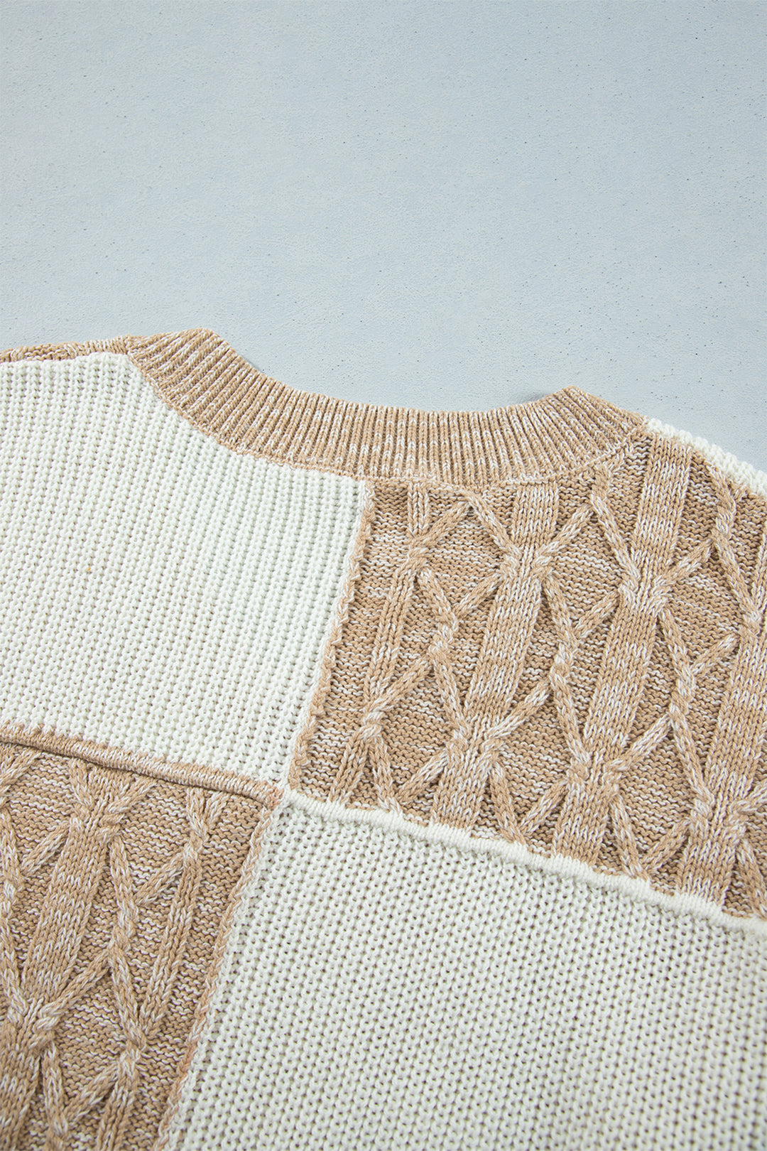 Parchment Colorblock V Neck Long Sleeve Tunic Loose Fit Plus Size Sweater