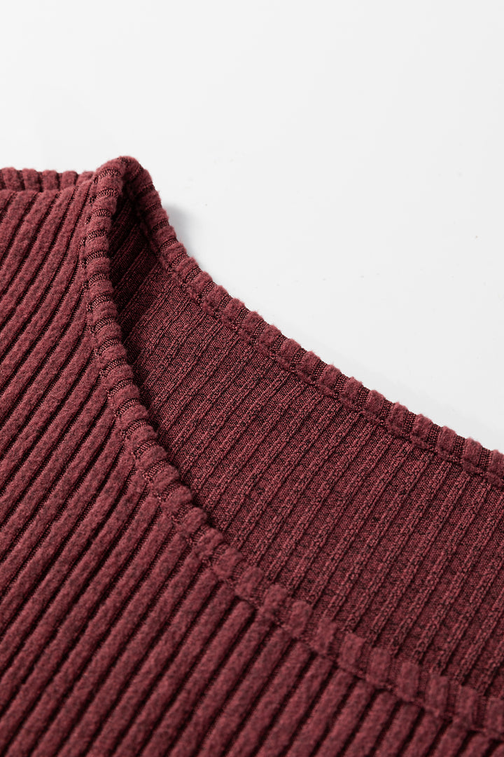 Wild Ginger Plus Size Ribbed Button Decor Long Sleeve Loose Top