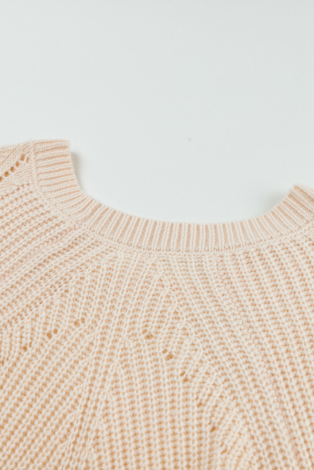 Beige Hollow-out Puffy Sleeve Knit Sweater