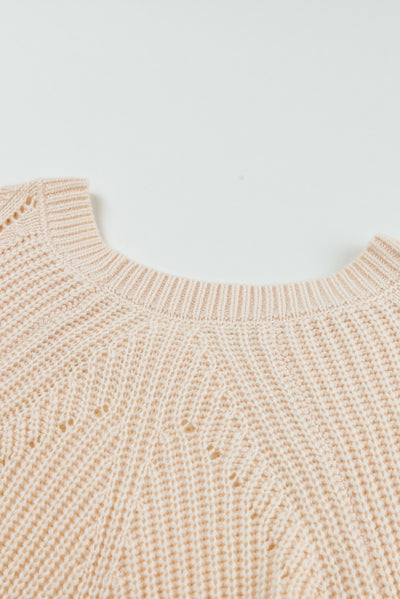 Beige Hollow-out Puffy Sleeve Knit Sweater