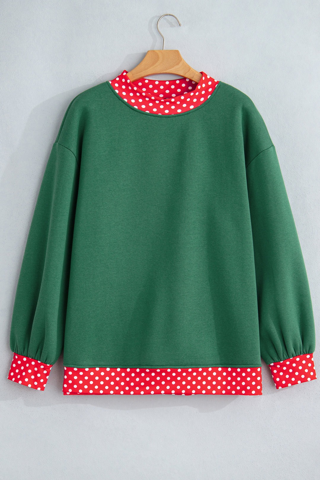 Red Colorblock Polka Dot Contrast Trim Oversized Sweatshirt