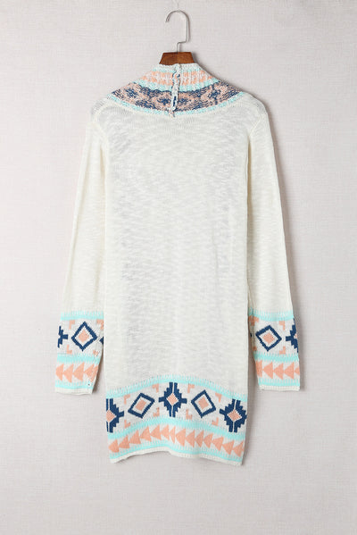 Apricot  Aztec Print Open Front Cardigan