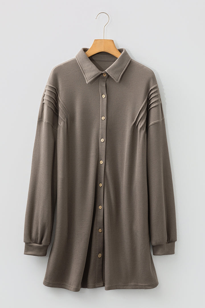 Simply Taupe Waffle Knit Shirt Tunic Dress