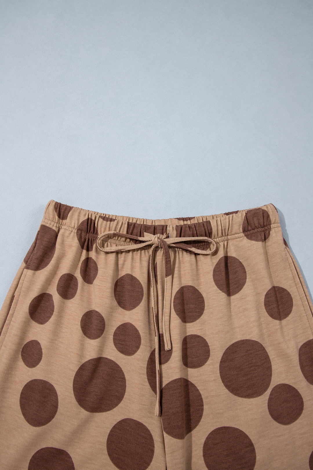 Khaki Polka Dot Long Sleeve Top Drawstring Relaxed Pants Set