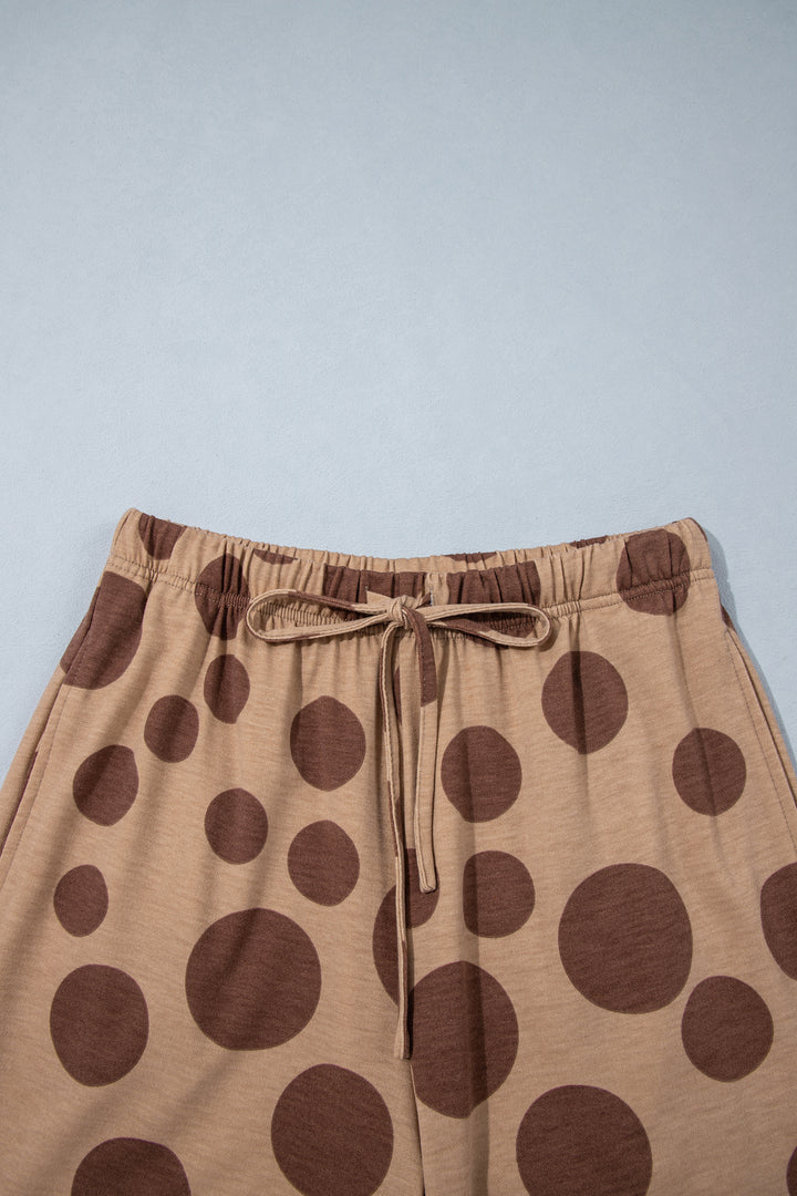 Khaki Polka Dot Long Sleeve Top Drawstring Relaxed Pants Set