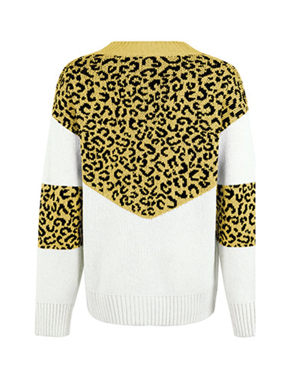 Leopard V-Neck Dropped Shoulder Sweater