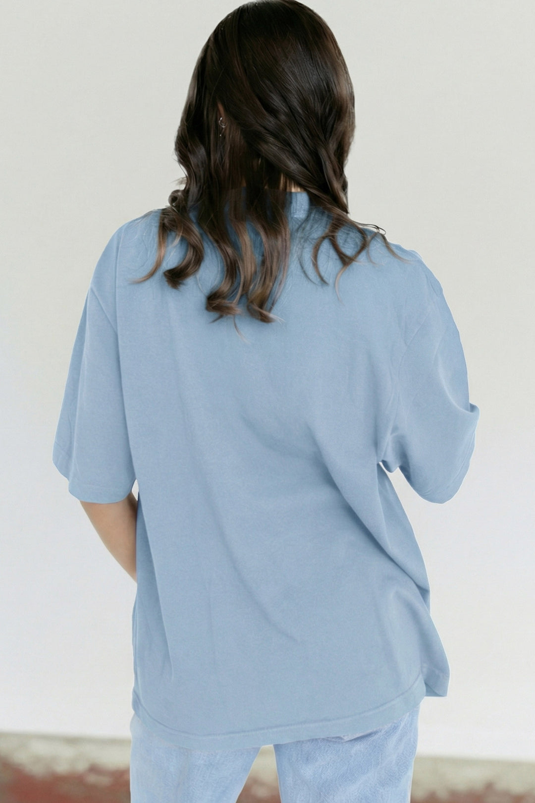 Black Solid Color High Neck Oversize Tee
