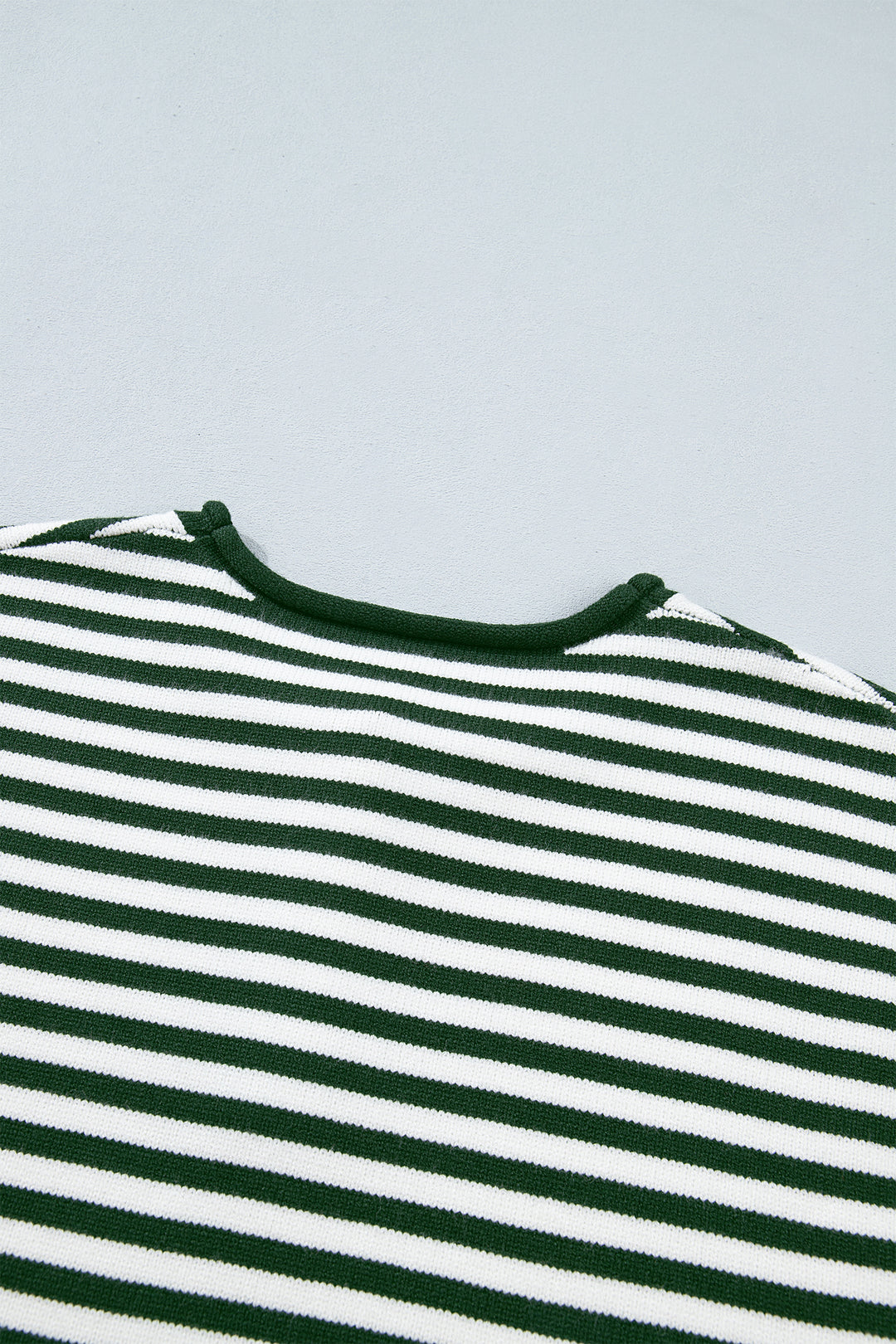 Green Stripe Striped Button Placket Drop Shoulder Long Sleeve Sweater