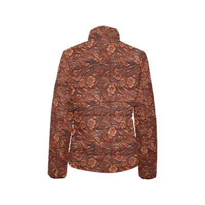 Tooled Leather Print Puffy Bomber Jacket