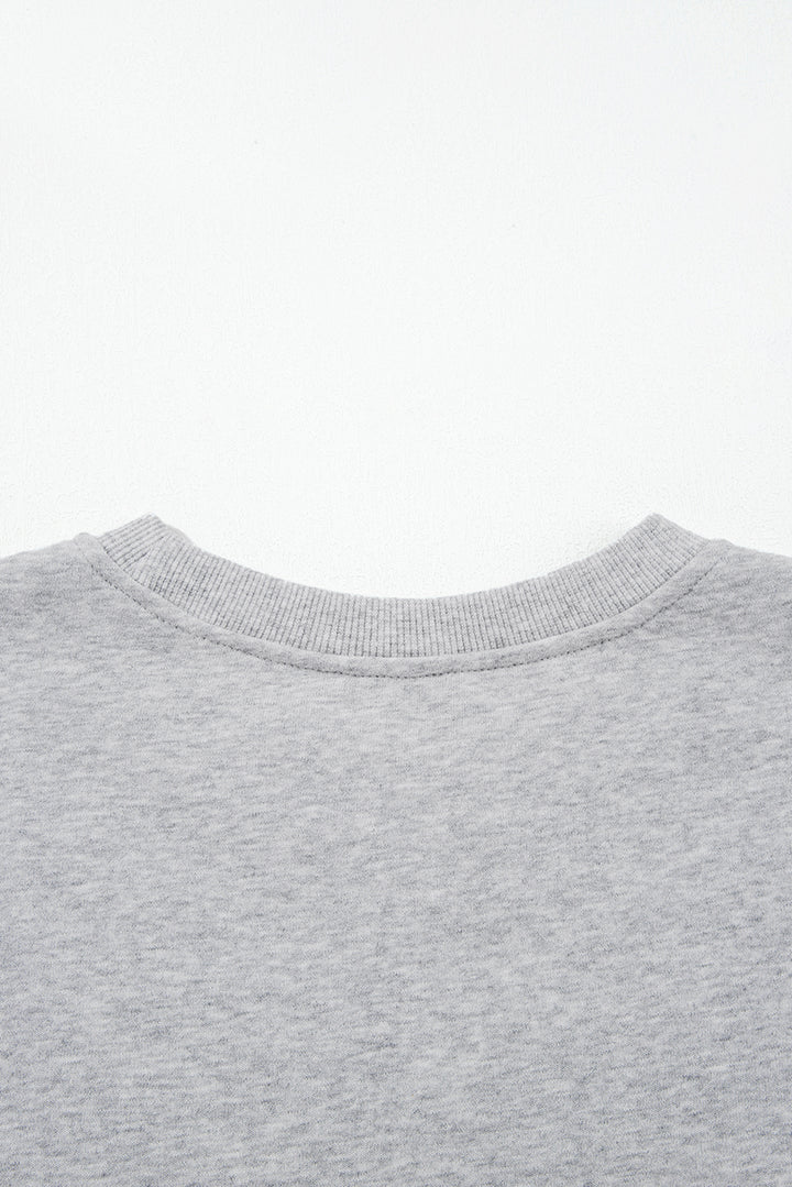 Light Grey Contrast Bow Applique Drop Sleeve Round Neck Sweatshirt