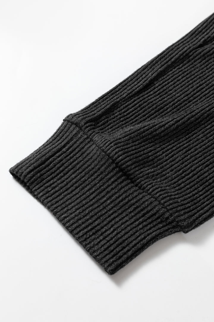 Black Ribbed Drawstring Active Jogger Pants