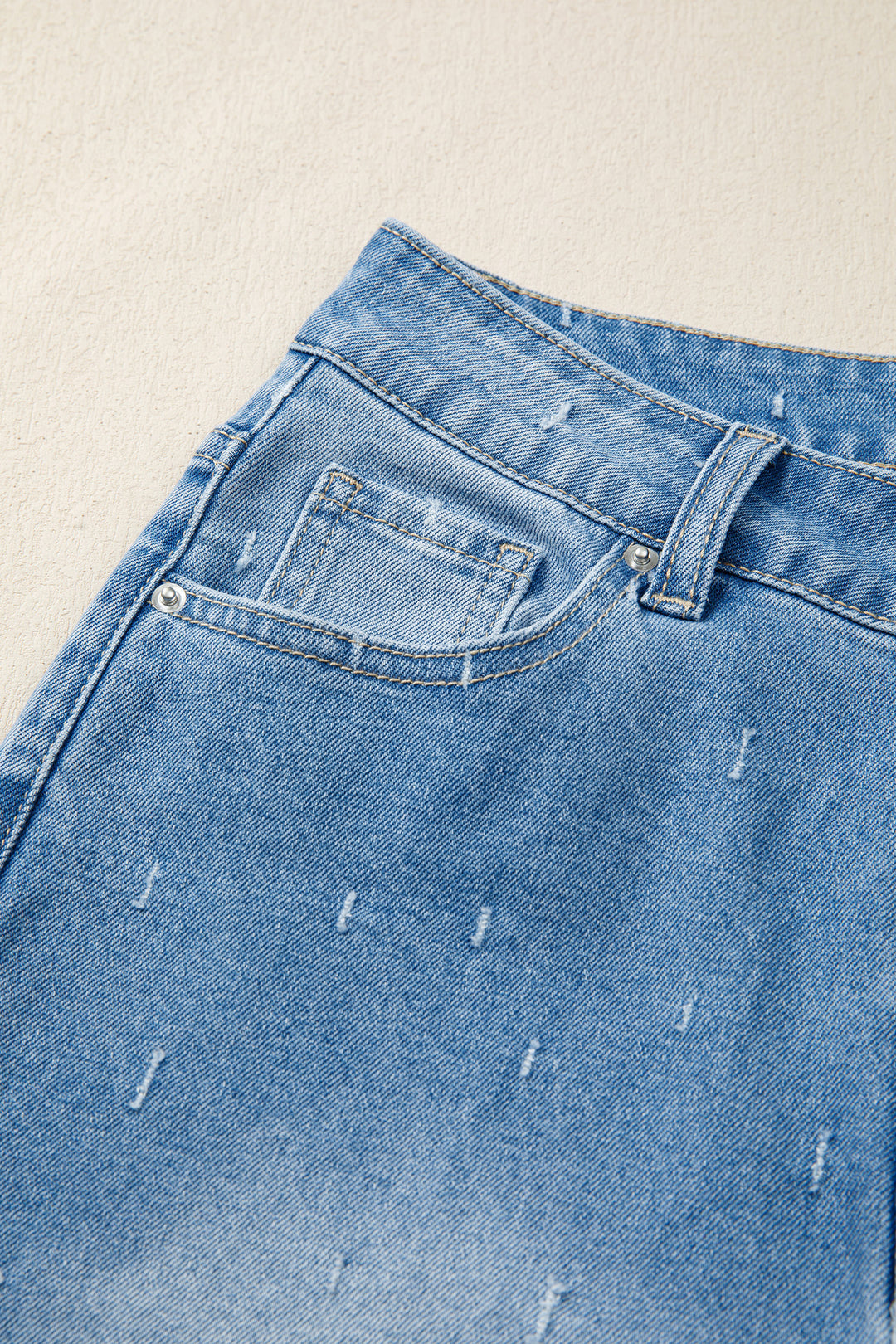 Mist Blue Distressed Detail Tummy Control Raw Hem Jeans
