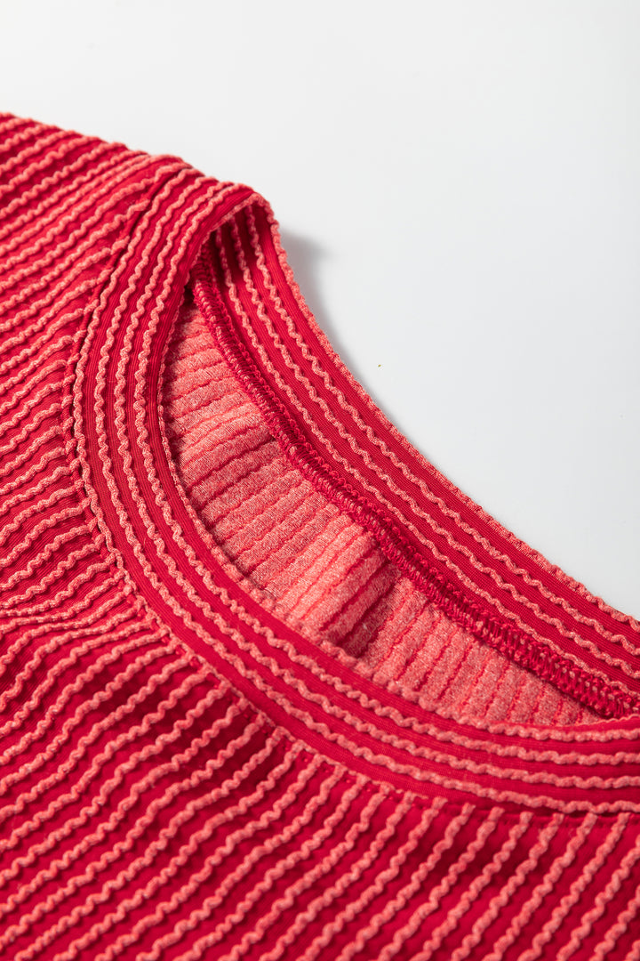 Evergreen Twisted Rib Outlined Merry Letter Graphic Loose Long Sleeve Top