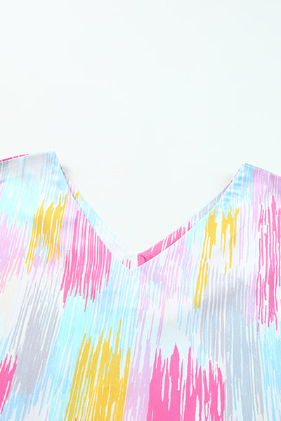 Multicolor Abstract Print V Neck Dolman Blouse