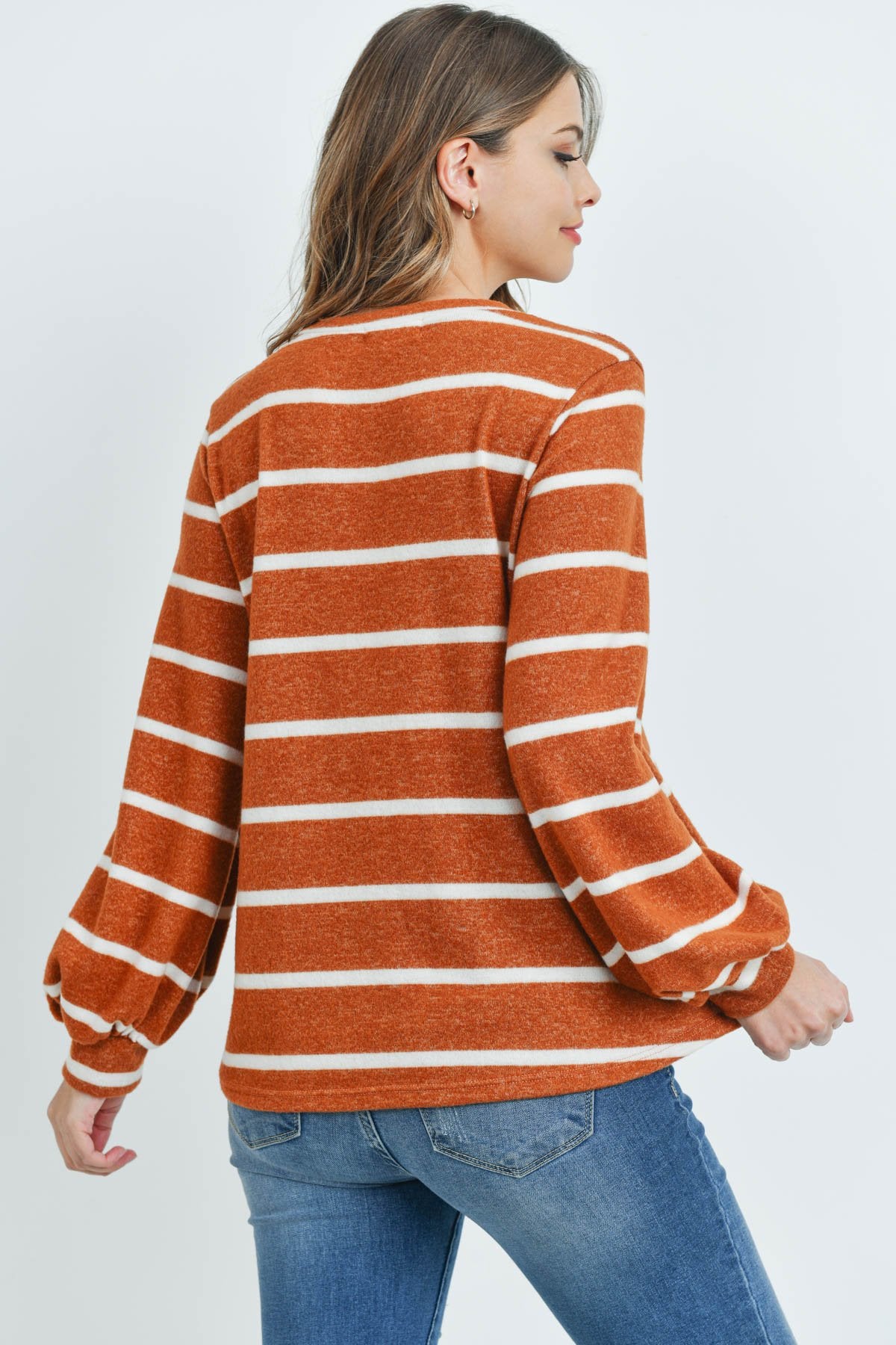 Striped Long Sleeved Round Neck Swing Top