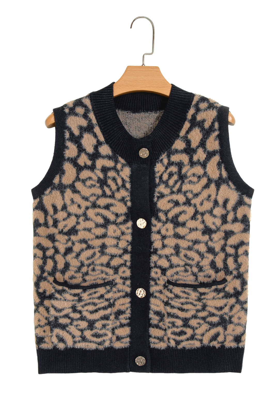 Pink Leopard Print Knit Sleeveless Regular Wash Sweater Vest