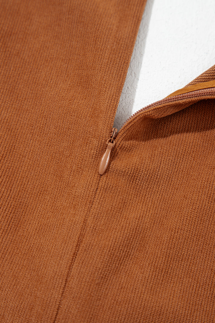 Cinnamon Solid Color Tie V Neck Sleeveless Corduroy Romper