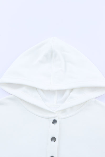 White Batwing Sleeve Pocketed Henley Hoodie