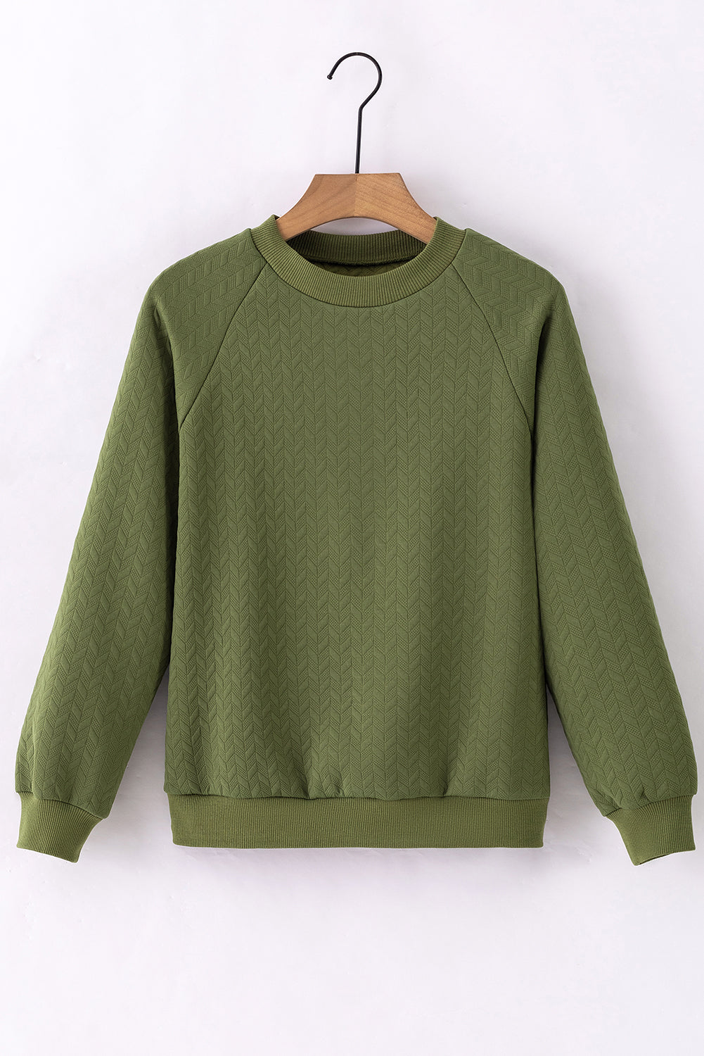 Jungle Green Solid Textured Raglan Sleeve Pullover Sweatshirt