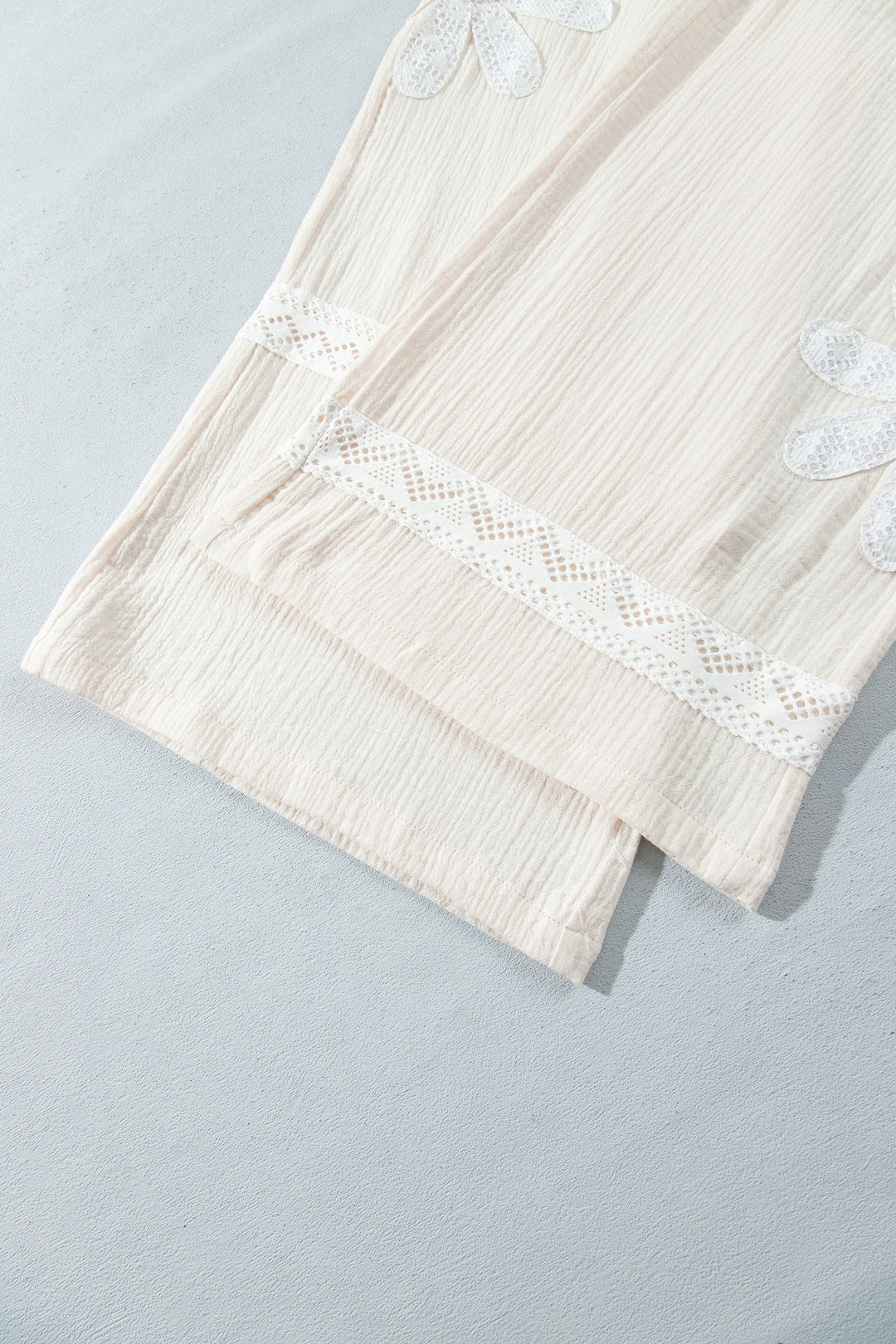 White Floral Lace Patchwork Boho Wide Leg Casual Pants