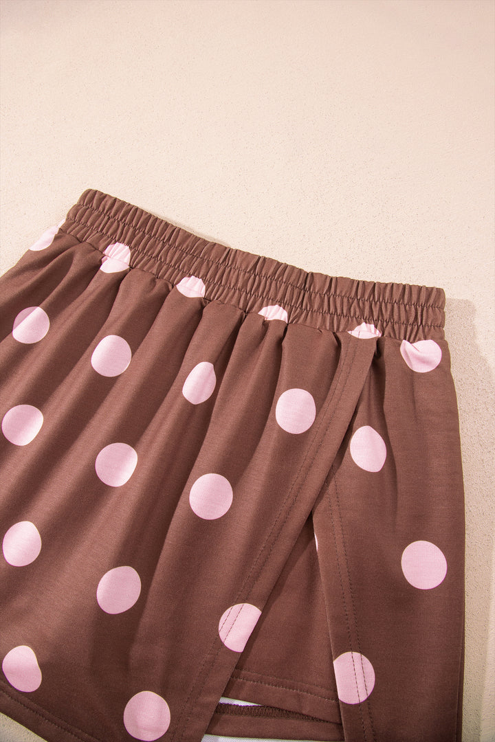 Brown Polka Dot Two Piece Set Long Sleeve Casual Skirt Set