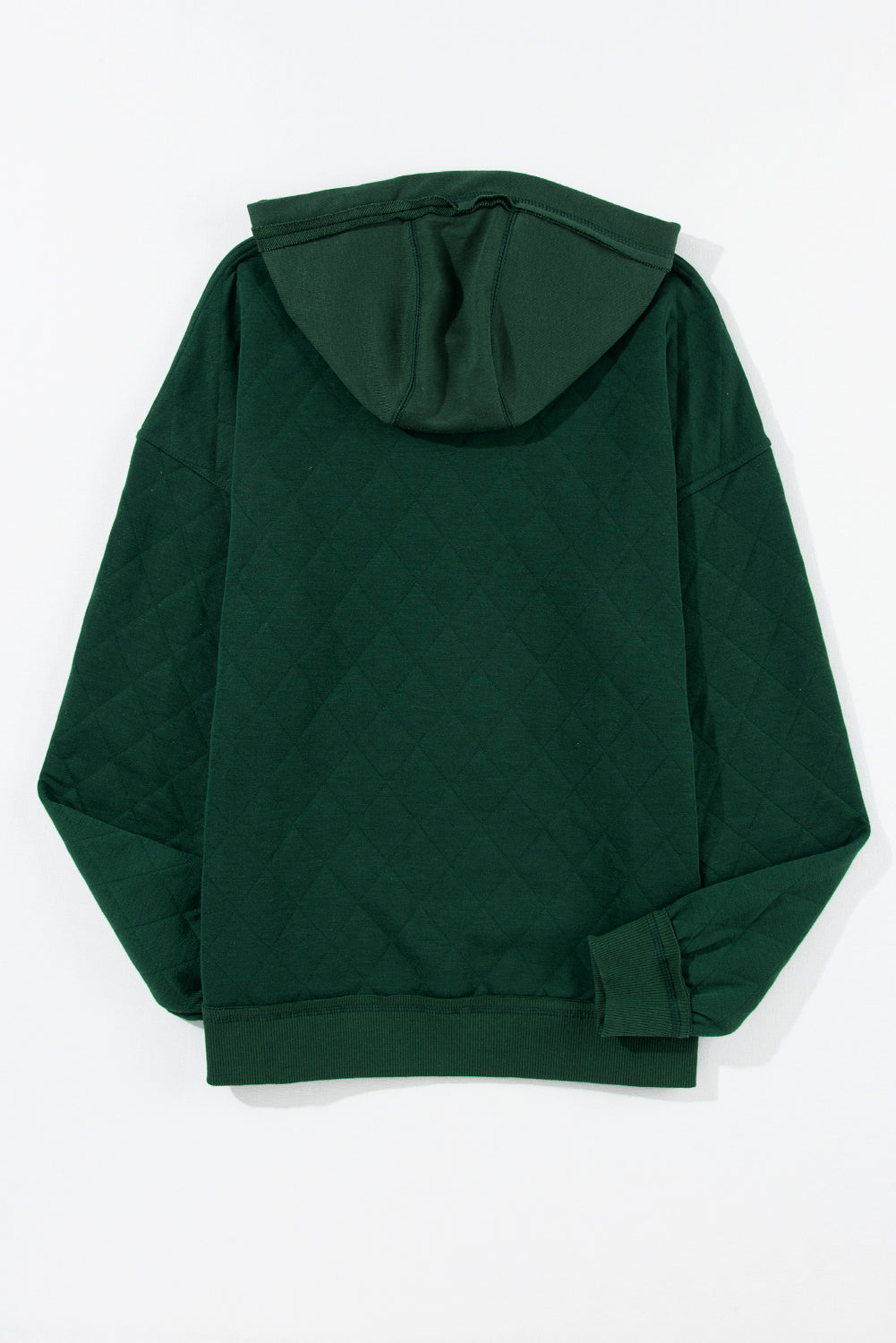 Blackish Green Quilted Patchwork Exposed Seam Hoodie