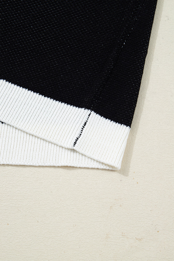 Black Horse Shoe Pattern Contrast Trim Short Sleeve Sweater