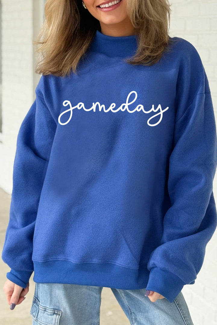 Dark Blue Reversible Gameday Football Graphic Oversized Sweatshirt
