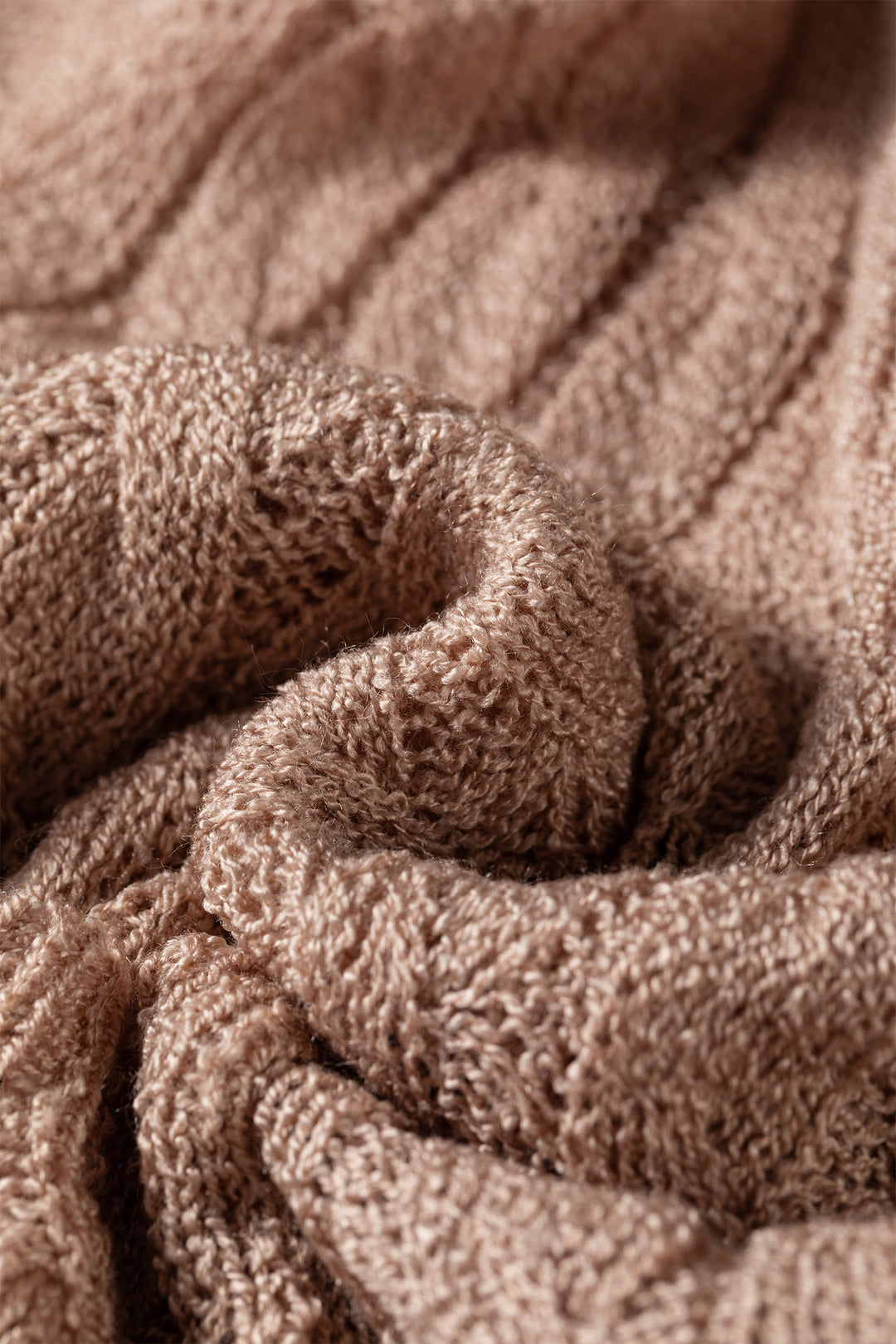 Old Rose Hollowed Pattern Knit Drop Shoulder Open Sweater Cardigan