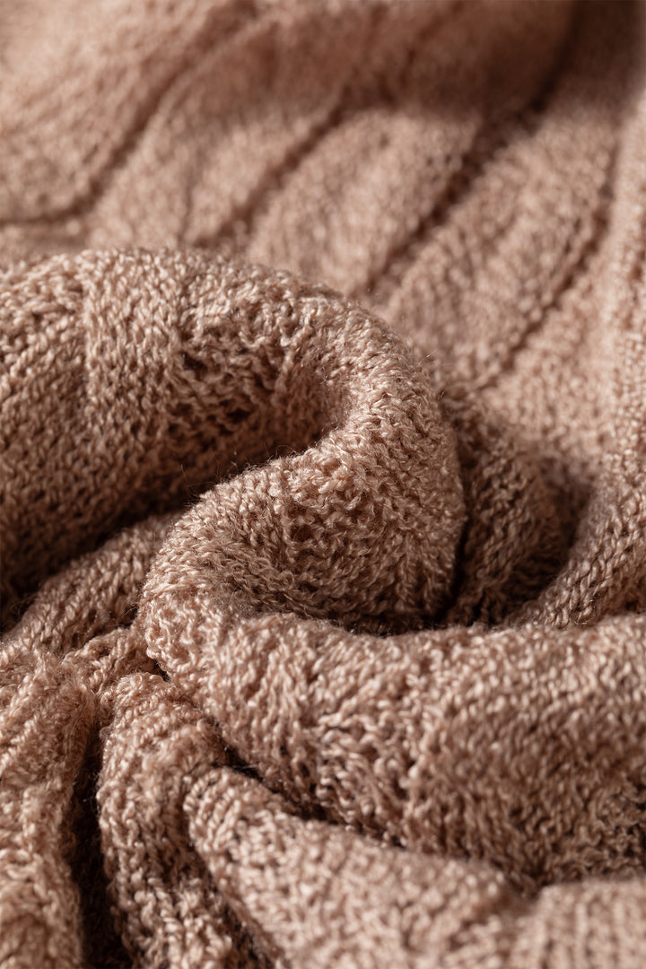 Old Rose Hollowed Pattern Knit Drop Shoulder Open Sweater Cardigan