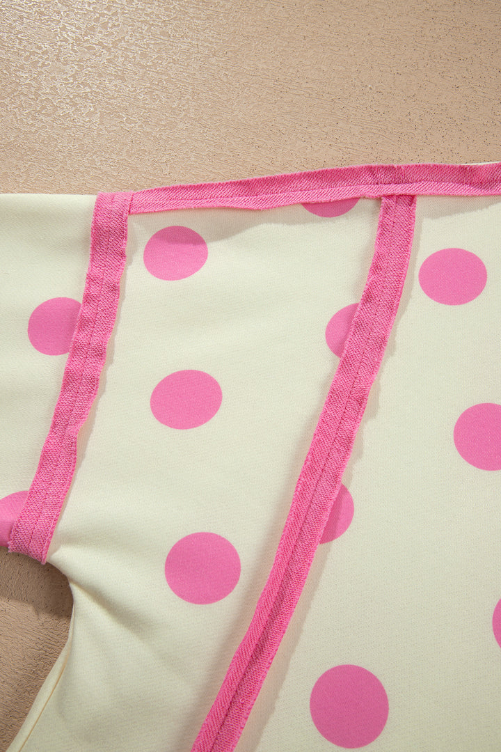White Polka Dot Contrast Patchwork Round Neck Baggy Sweatshirt