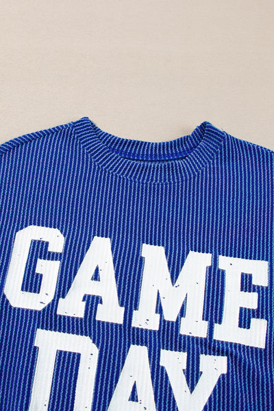 Bluing Corded GAME DAY Graphic Long Sleeve Crewneck Top