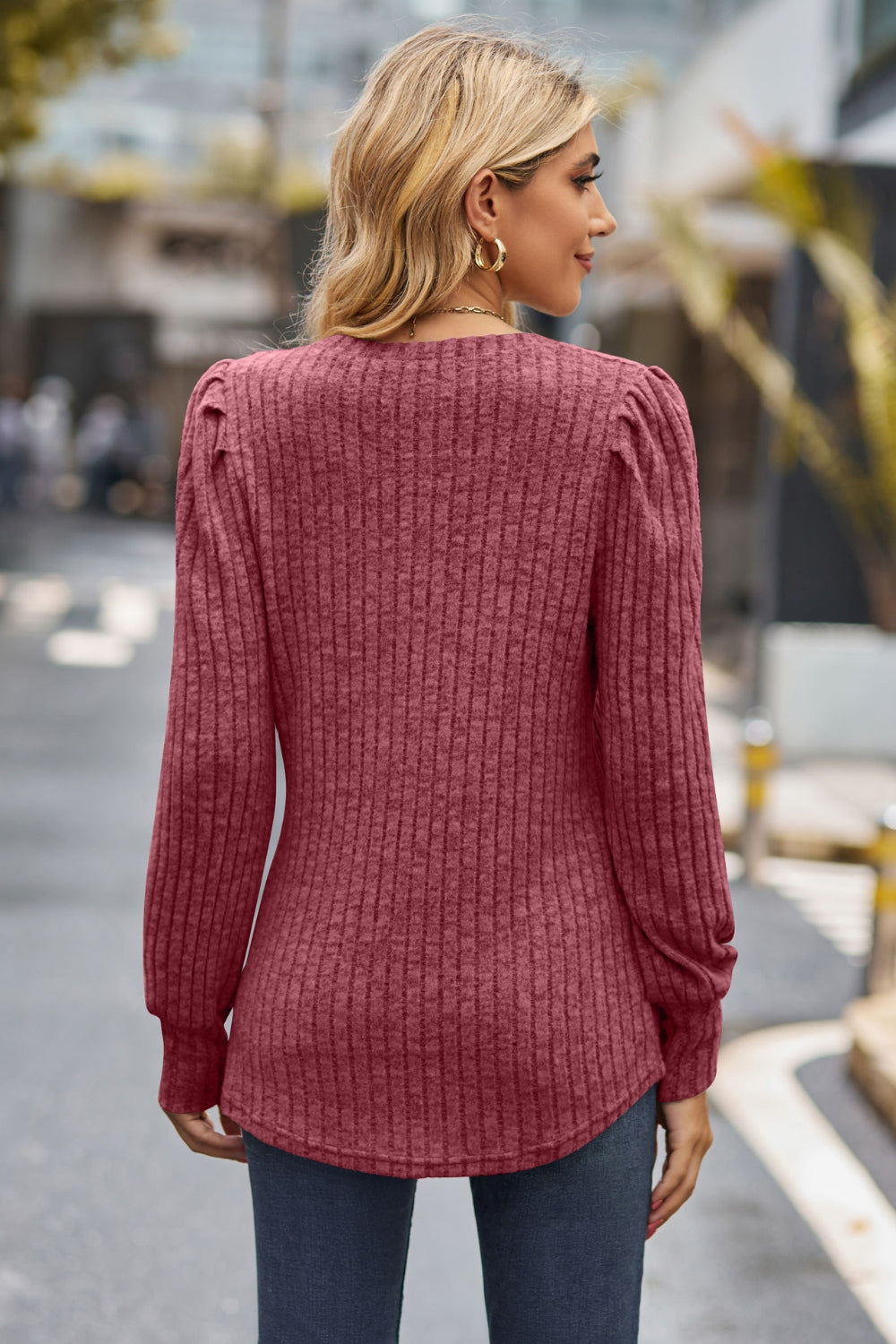 Lovelet Ribbed Round Neck Long Sleeve Knit Top