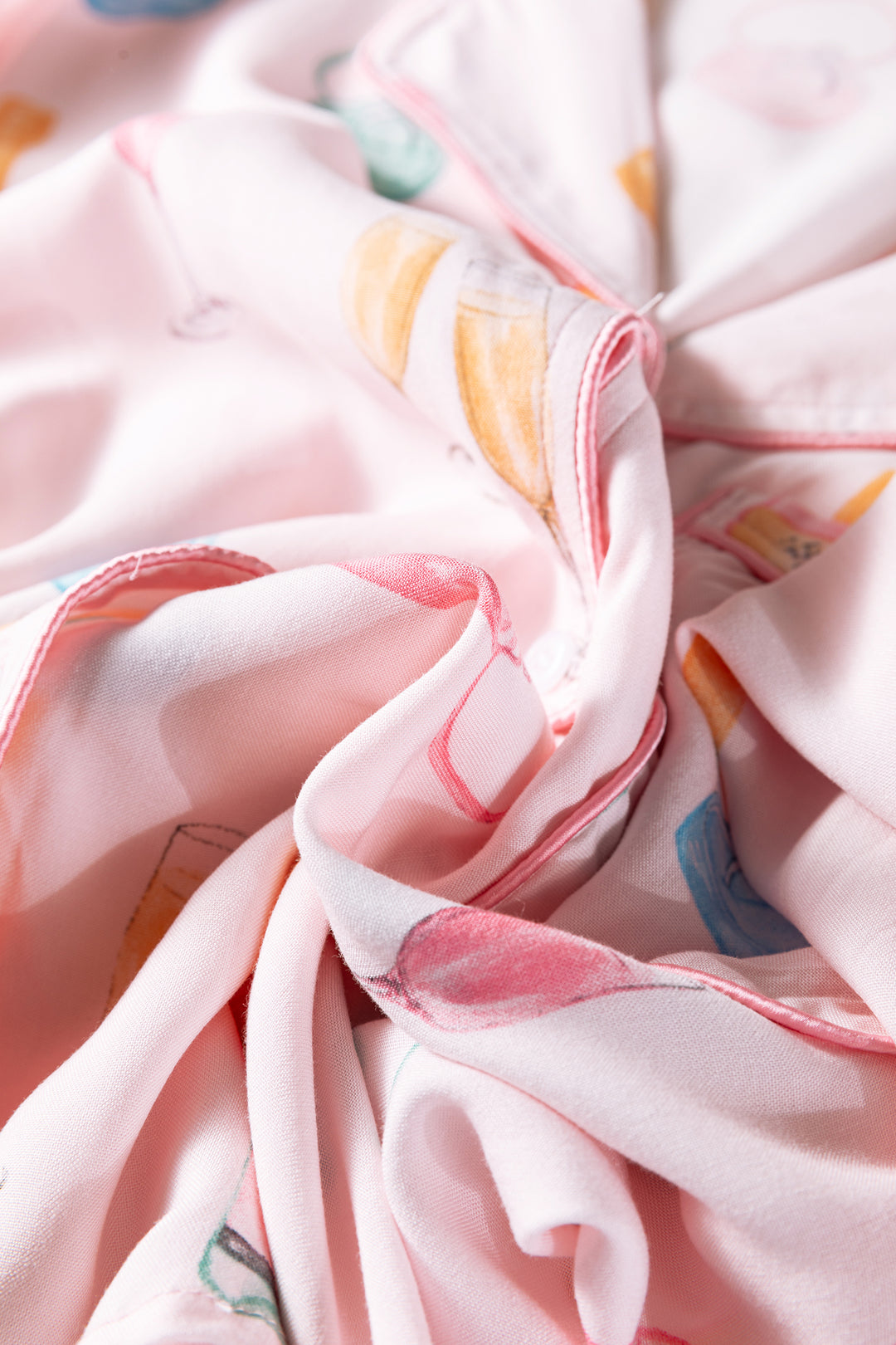 White Christmas Wine Glass Print Bow Knot Two Piece Pajama Set