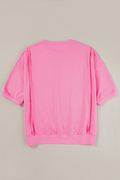 Bonbon Exposed Seam Chest Pocket Split Loose T Shirt