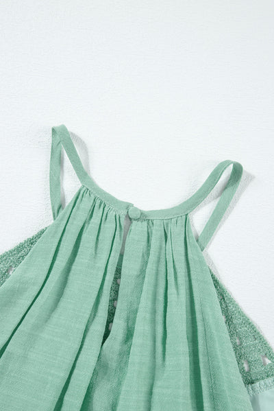 Mist Green Crochet Splicing Halter Flowy Tank Top