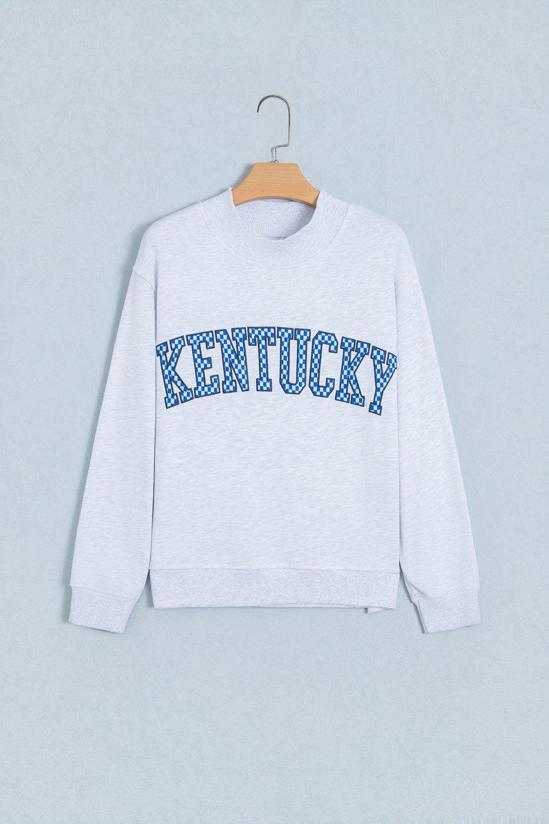 Light Grey High Neck Embroidered Checkered Letter Game Day Sweatshirt