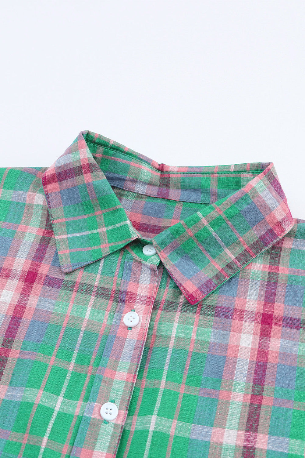 Green Plaid Long Sleeve Button Down Split Shirt