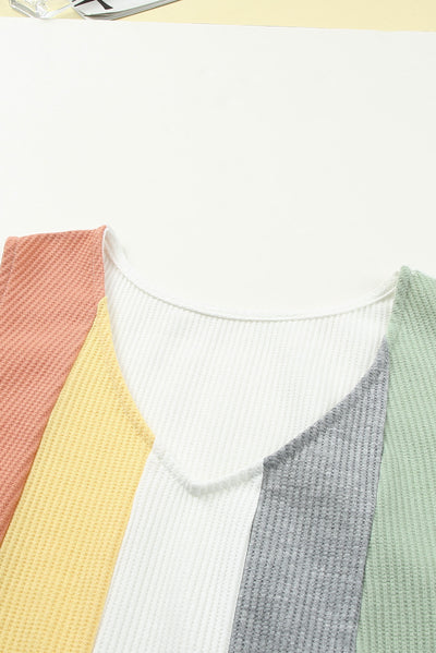 Multicolor Color Block V-Neck Waffle Knit Tank Top