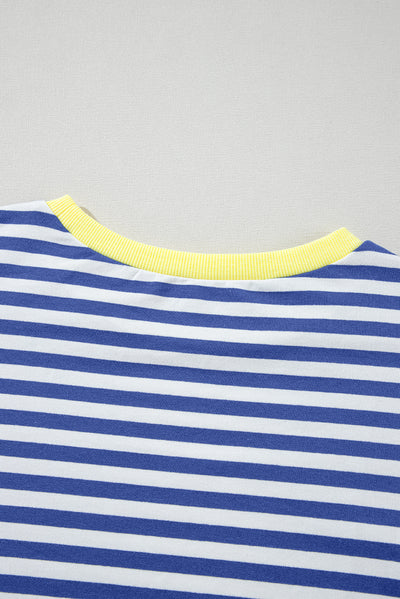 Blue Stripe Oversized Contrast Trim Pullover Sweatshirt