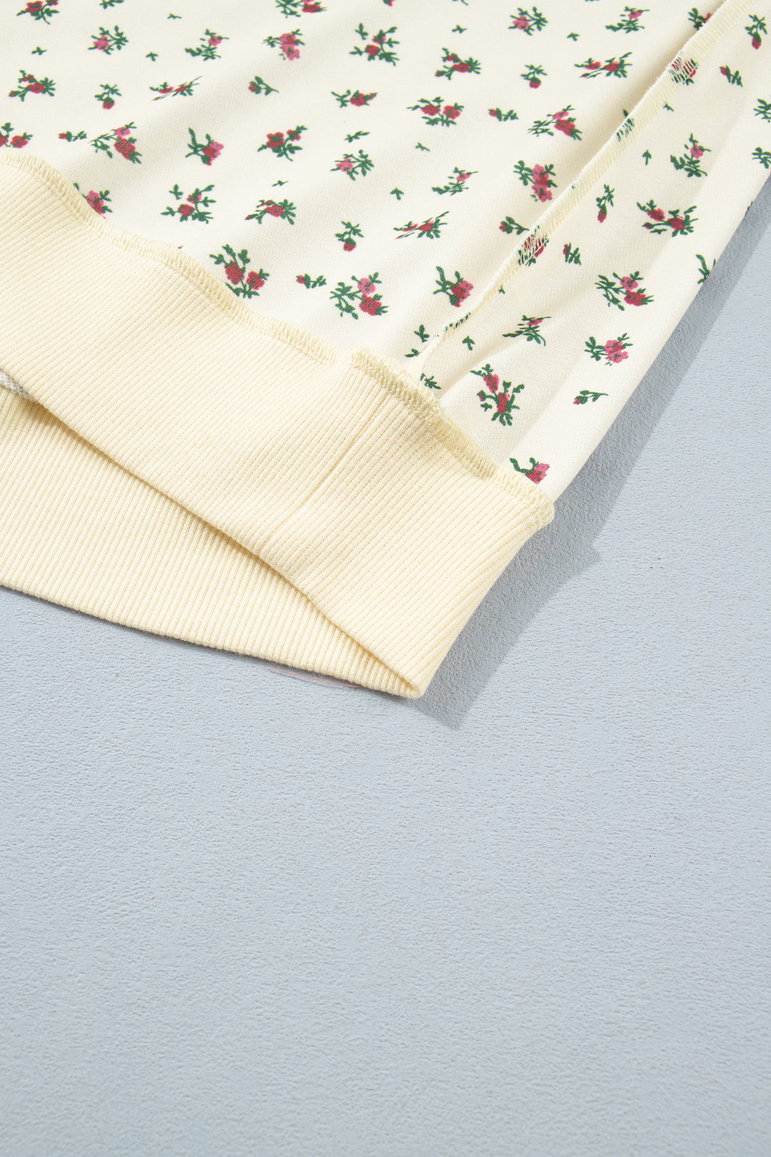 Beige Floral Print Stand Neck Long Sleeve Slogan Sweatshirt