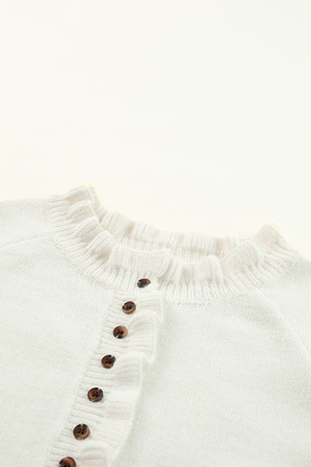 Beige Frill Trim Buttoned Knit Pullover Sweater