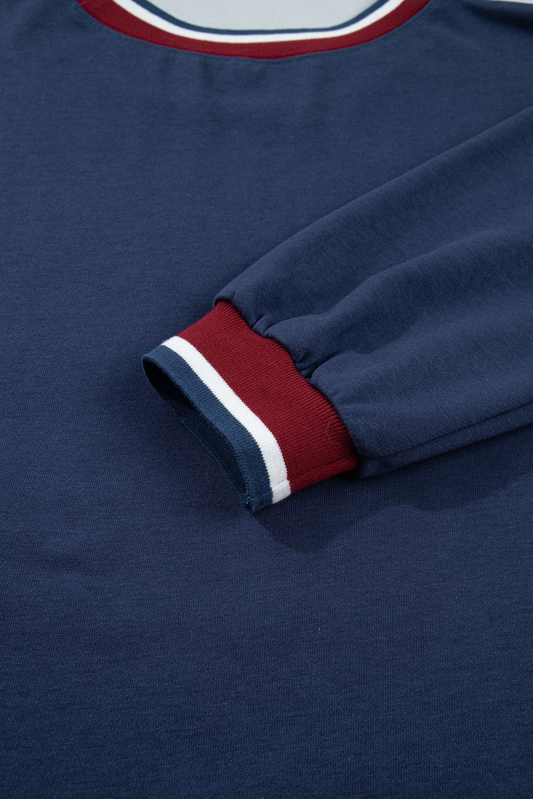 Sail Blue Patchwork Round Neck Long Sleeve Sweatshirt