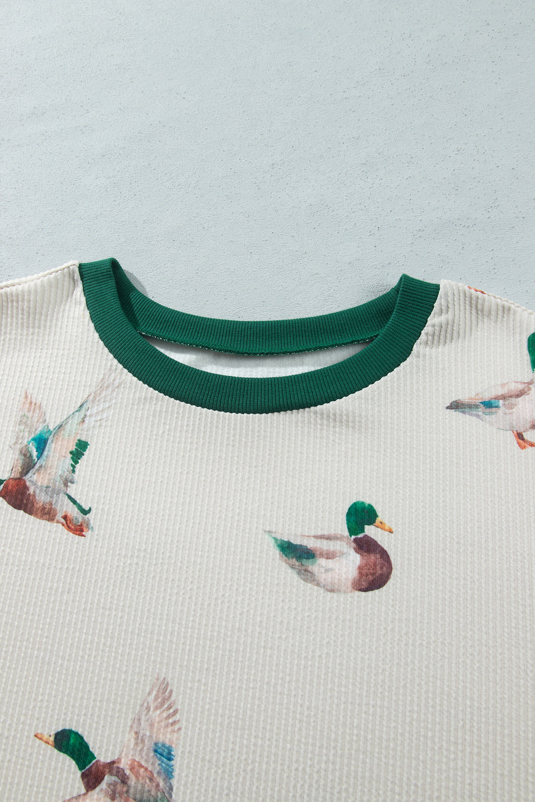 Beige Mallard Duck Print Plus Size Twisted Ribbed Top
