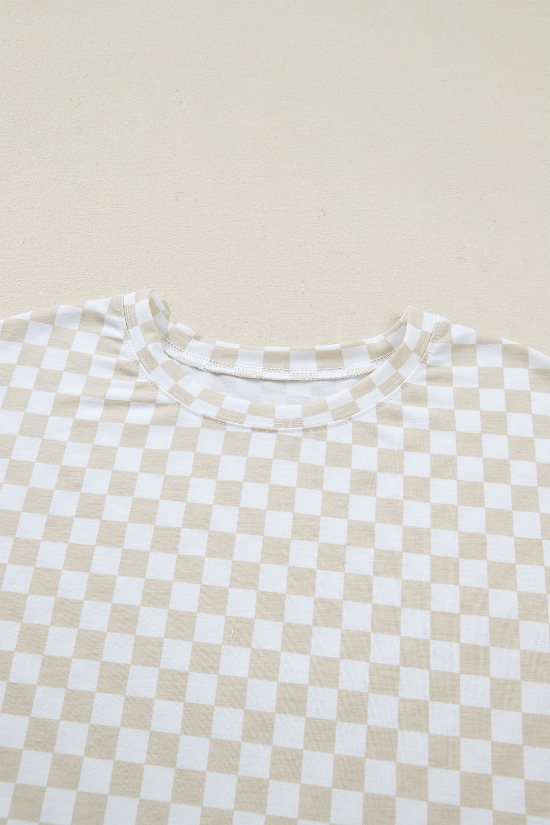 Khaki Checkered Print Half Sleeve Tee 2pcs Lounge Pant Set