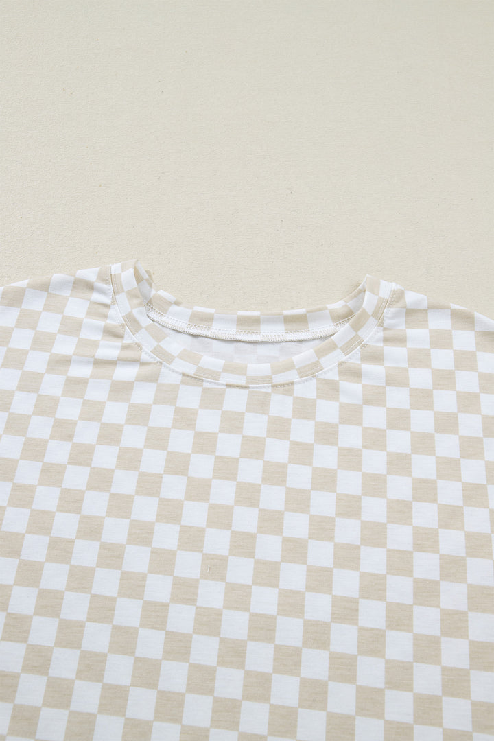 Khaki Checkered Print Half Sleeve Tee 2pcs Lounge Pant Set